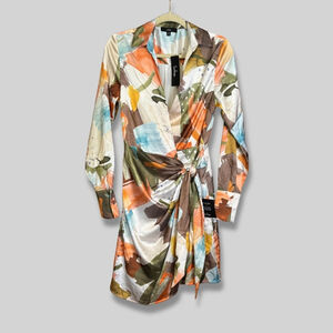 Lulus Painterly Perfection Wrap Mini Dress Multi Abstract Satin Multicolor W M